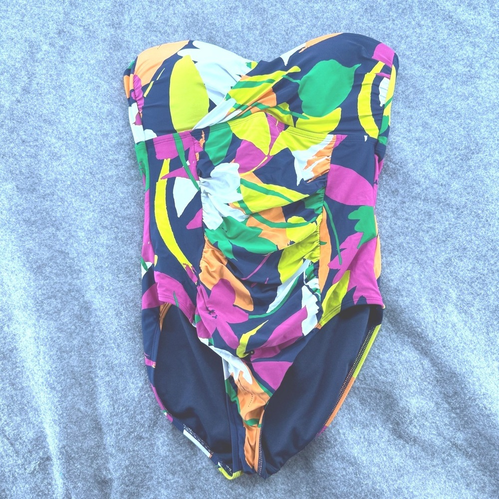 Anne Cole One Piece Swimsuit Womens 12 Multicolor Floral‎ Ruched Sweetheart